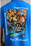 Erkek Bisiklet Yaka Baskılı Oversize T-shirt - Mavi