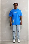 Erkek Bisiklet Yaka Baskılı Oversize T-shirt - Mavi