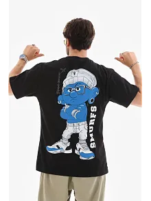 Erkek Kısa Kol Yazlık Tişört Bisiklet Yaka Baskılı Oversize T-shirt - Siyah