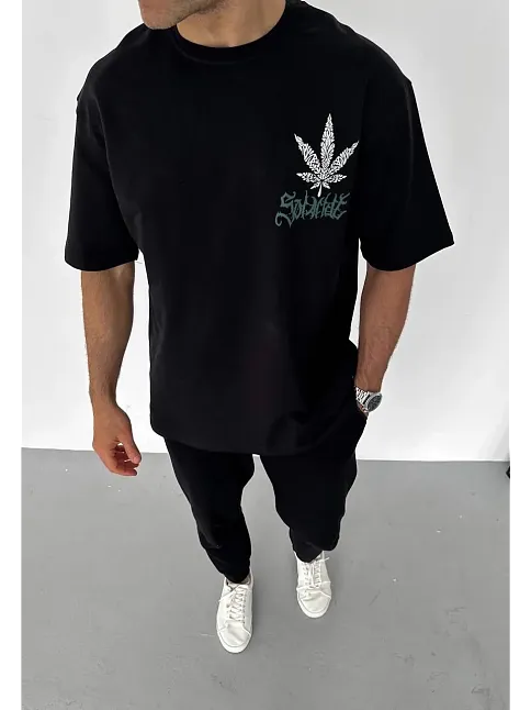 Erkek Baskılı T-shirt Kısa Kol Bisiklet Yaka Regular Fit Rahat Kalıp Günlük Tişört - Siyah