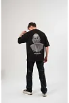 Kadın Baskılı T-shirt Kısa Kol Bisiklet Yaka Oversize Rahat Kalıp Günlük Tişört   - Siyah