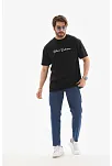 Erkek Kısa Kol Yazlık Tişört Bisiklet Yaka Baskılı Oversize T-shirt - Siyah