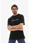 Erkek Kısa Kol Yazlık Tişört Bisiklet Yaka Baskılı Oversize T-shirt - Siyah