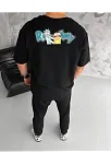 Erkek Kısa Kol Tişört Bisiklet Yaka Rick And Morty Baskılı T-shirt - Siyah