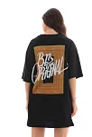 Kadın Baskılı T-shirt Kısa Kol Bisiklet Yaka Oversize Rahat Kalıp Tişört - Siyah