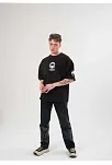 Erkek Kısa Kol Tişört Göğüs Ve Kol Bisiklet Yaka Baskılı T-shirt - Siyah