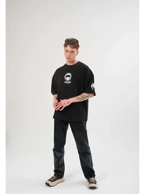 Erkek Kısa Kol Tişört Göğüs Ve Kol Bisiklet Yaka Baskılı T-shirt - Siyah