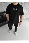 Erkek Kısa Kol Yazlık Tişört Bisiklet Yaka Baskılı Oversize T-shirt - Siyah