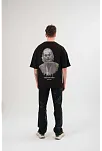 Kadın Baskılı T-shirt Kısa Kol Bisiklet Yaka Oversize Rahat Kalıp Günlük Tişört   - Siyah