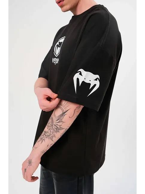 Erkek Kısa Kol Tişört Göğüs Ve Kol Bisiklet Yaka Baskılı T-shirt - Siyah