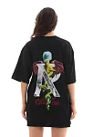 Kadın Baskılı T-shirt Kısa Kol Bisiklet Yaka Regular Fit Rahat Kalıp Günlük Tişört -siyah