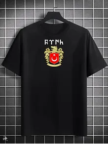 Erkek Kısa Kol Yazlık Tişört Bisiklet Yaka Baskılı Oversize T-shirt - Siyah