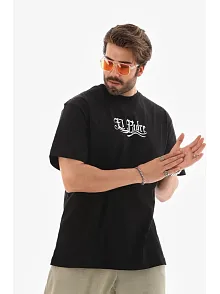 Erkek Kısa Kol Yazlık Tişört Bisiklet Yaka Baskılı Oversize T-shirt - Siyah