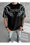 Erkek Bisiklet Yaka Yıldırım Baskılı  Kısa Kol T-shirt-siyah