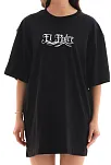 Kadın Kısa Kol Yazlık Tişört Bisiklet Yaka Baskılı Oversize T-shirt - Siyah