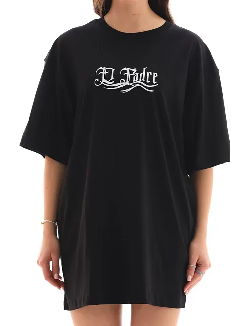 Kadın Kısa Kol Yazlık Tişört Bisiklet Yaka Baskılı Oversize T-shirt - Siyah