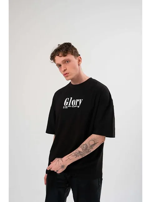 Erkek Tişört Yazlık Bisiklet Yaka Baskılı Kısa Kol T-shirt - Siyah