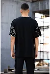 Erkek Yıldırım Şimşek Baskılı T-shirt Kısa Kol Bisiklet Yaka Tişört - Siyah