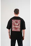Erkek Kısa Kol Yazlık Tişört Bisiklet Yaka Baskılı Oversize T-shirt - Siyah