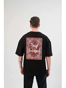 Erkek Kısa Kol Yazlık Tişört Bisiklet Yaka Baskılı Oversize T-shirt - Siyah
