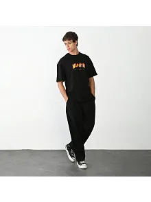 Erkek Baskılı T-shirt Kısa Kol Bisiklet Yaka Regular Fit Rahat Kalıp Günlük Tişört - Siyah