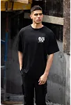 Erkek Kısa Kol Yazlık Tişört Bisiklet Yaka Baskılı Oversize T-shirt - Siyah