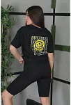 Kadın Bisiklet Yaka Baskılı  Kısa Kol Oversize T-shirt - Siyah