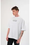 Erkek Kısa Kol Yazlık Tişört Bisiklet Yaka Baskılı Oversize T-shirt - Beyaz