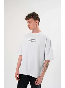 Erkek Kısa Kol Yazlık Tişört Bisiklet Yaka Baskılı Oversize T-shirt - Beyaz