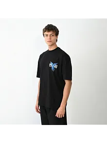 Erkek Baskılı T-shirt Kısa Kol Bisiklet Yaka Regular Fit Rahat Kalıp Günlük Tişört - Siyah