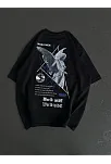 Kadın Baskılı T-shirt Kısa Kol Bisiklet Yaka Oversize Rahat Kalıp Günlük Tişört   - Siyah