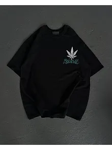 Kadın Baskılı T-shirt Kısa Kol Bisiklet Yaka Oversize Rahat Kalıp Günlük Tişört   - Siyah