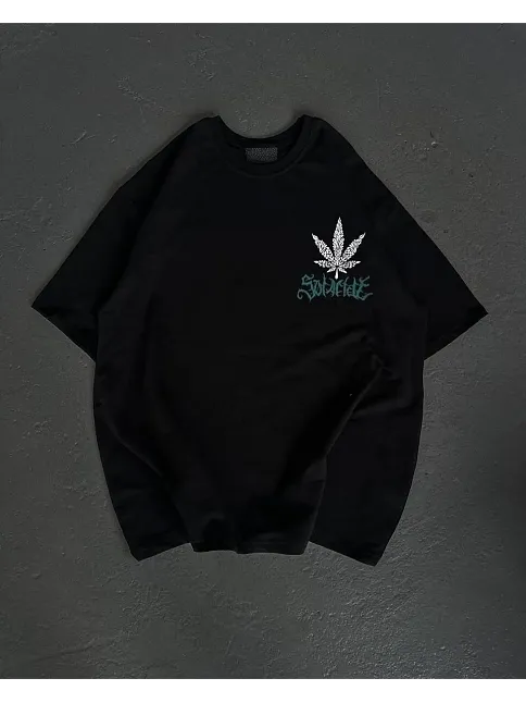 Kadın Baskılı T-shirt Kısa Kol Bisiklet Yaka Oversize Rahat Kalıp Günlük Tişört   - Siyah