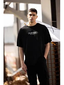 Erkek Baskılı T-shirt Kısa Kol Bisiklet Yaka Regular Fit Rahat Kalıp Günlük Tişört - Siyah