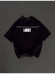 Kadın Baskılı T-shirt Kısa Kol Bisiklet Yaka Oversize Rahat Kalıp Günlük Tişört   - Siyah