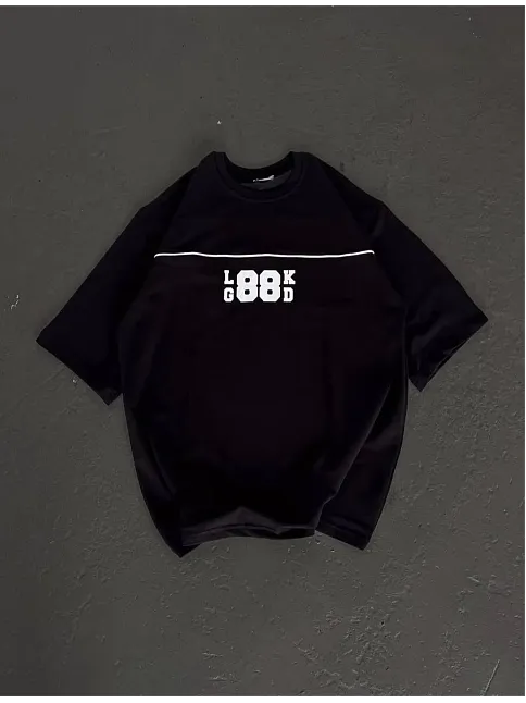 Kadın Baskılı T-shirt Kısa Kol Bisiklet Yaka Oversize Rahat Kalıp Günlük Tişört   - Siyah