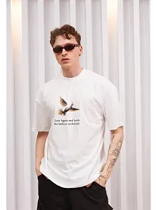 Erkek Kısa Kol Yazlık Tişört Bisiklet Yaka Baskılı Oversize T-shirt - Siyah