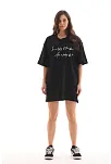 Kadın Kısa Kol Yazlık Tişört Bisiklet Yaka Baskılı Oversize T-shirt - Siyah