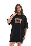 Kadın Baskılı T-shirt Kısa Kol Bisiklet Yaka Oversize Rahat Kalıp Tişört - Siyah