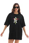 Kadın Baskılı T-shirt Kısa Kol Bisiklet Yaka Regular Fit Rahat Kalıp Günlük Tişört -siyah