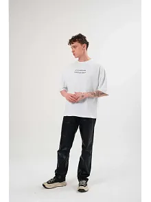 Erkek Kısa Kol Yazlık Tişört Bisiklet Yaka Baskılı Oversize T-shirt - Beyaz