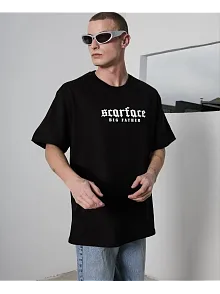 Erkek Kısa Kol Yazlık Tişört Bisiklet Yaka Baskılı Oversize T-shirt - Siyah