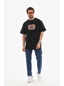 Erkek Baskılı T-shirt Kısa Kol Bisiklet Yaka Regular Fit Rahat Kalıp Tişört -  Siyah