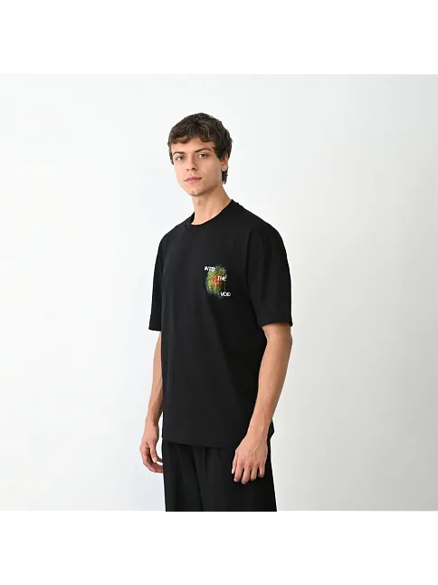 Erkek Kısa Kol Yazlık Tişört Bisiklet Yaka Baskılı Oversize T-shirt - Siyah