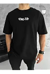 Erkek Kısa Kol Yazlık Tişört Bisiklet Yaka Baskılı Oversize T-shirt - Siyah