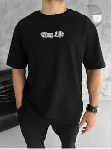Erkek Kısa Kol Yazlık Tişört Bisiklet Yaka Baskılı Oversize T-shirt - Siyah