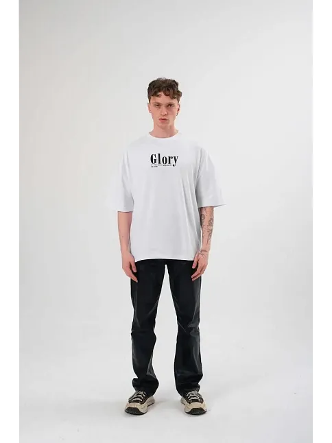 Erkek Kısa Kol Yazlık Tişört Bisiklet Yaka Baskılı Oversize T-shirt - Siyah