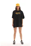 Kadın Kısa Kol Yazlık Tişört Bisiklet Yaka Baskılı Oversize T-shirt - Siyah