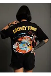 Kadın Bisiklet Yaka Baskılı Oversize  Kısa Kol T-shirt - Siyah