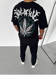 Erkek Baskılı T-shirt Kısa Kol Bisiklet Yaka Regular Fit Rahat Kalıp Günlük Tişört - Siyah